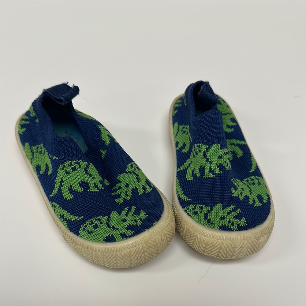 Jan and Jhuls graphic  Dinosaur Slip-On Shoes - Blue and Green size 5